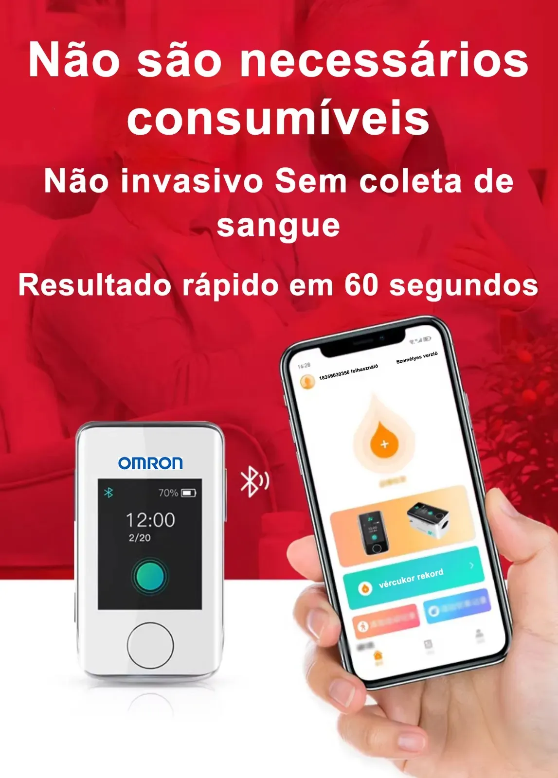 (Importado do Japão) Oxímetro de glicose no sangue não invasivo de alta precisão Omron