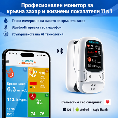 🩸 Глюкомер без убождане – Siemens | Безболезнен контрол на глюкозата у дома 📊