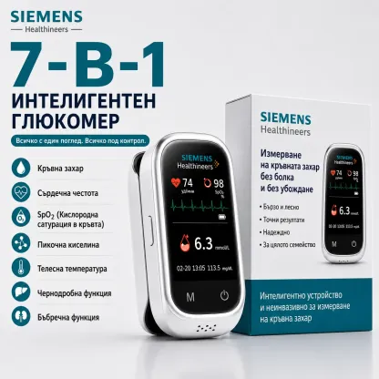 🩸 Безиглен глюкомер Siemens™ 11-в-1 • Без убождане • Без тест-ленти • Резултати само за 5 секунди