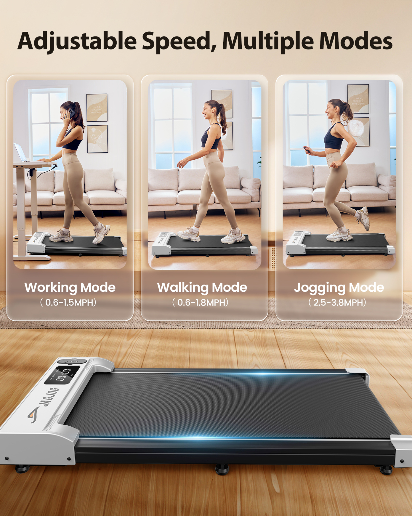 Jagjog JT21 3 Speed Modes Fully Assembled Walking Pad Treadmill