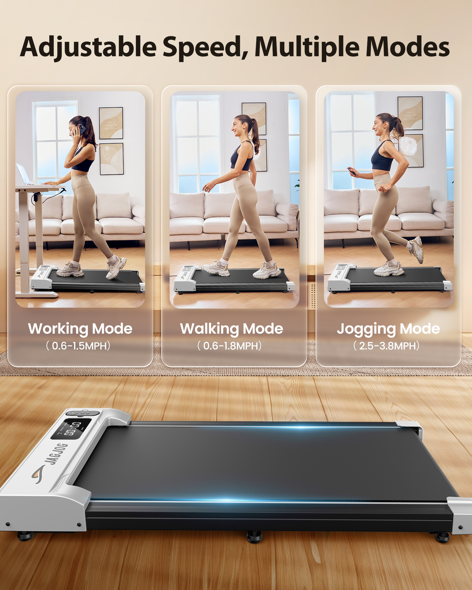 Jagjog JT21 3 Speed Modes Fully Assembled Walking Pad Treadmill