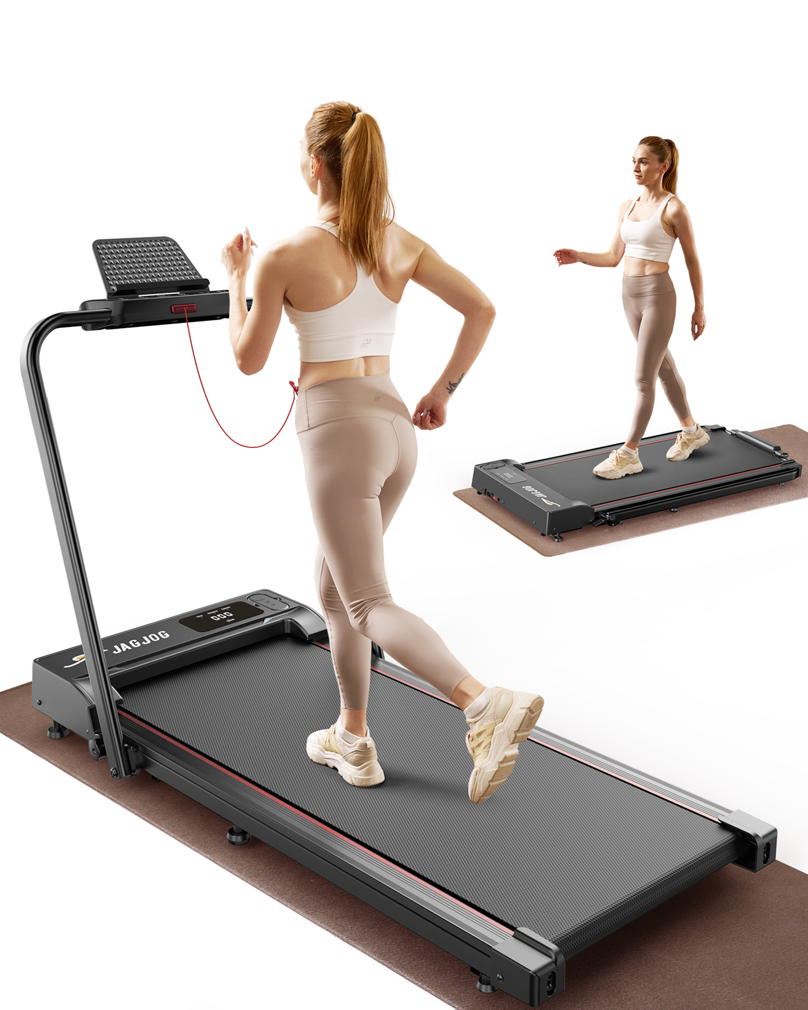 Jagjog JT51 Foldable Dual-Control Treadmill with Handle Bar