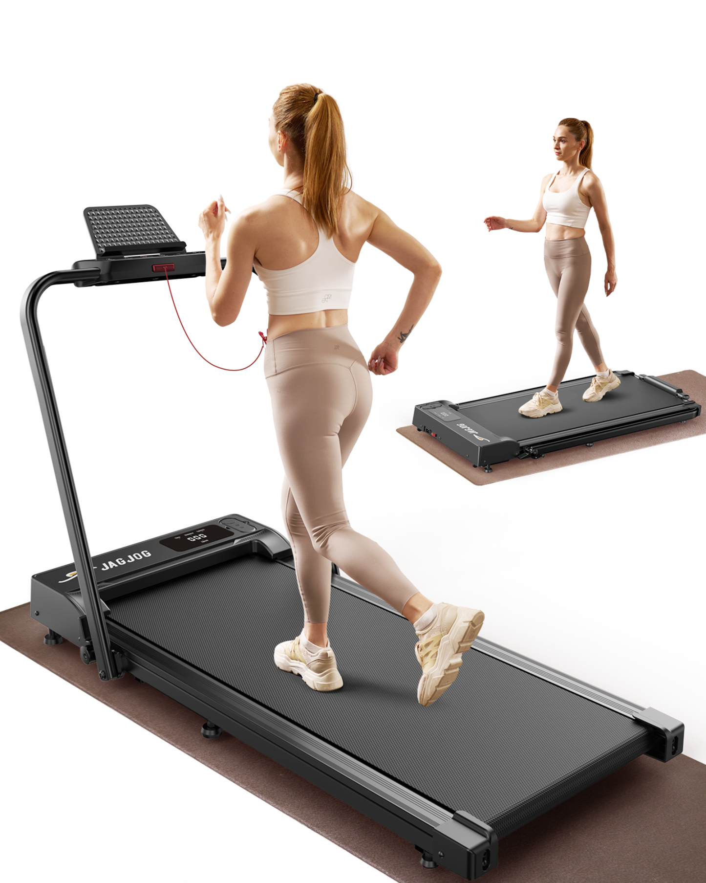 Jagjog JT51 Foldable Dual-Control Treadmill with Handle Bar