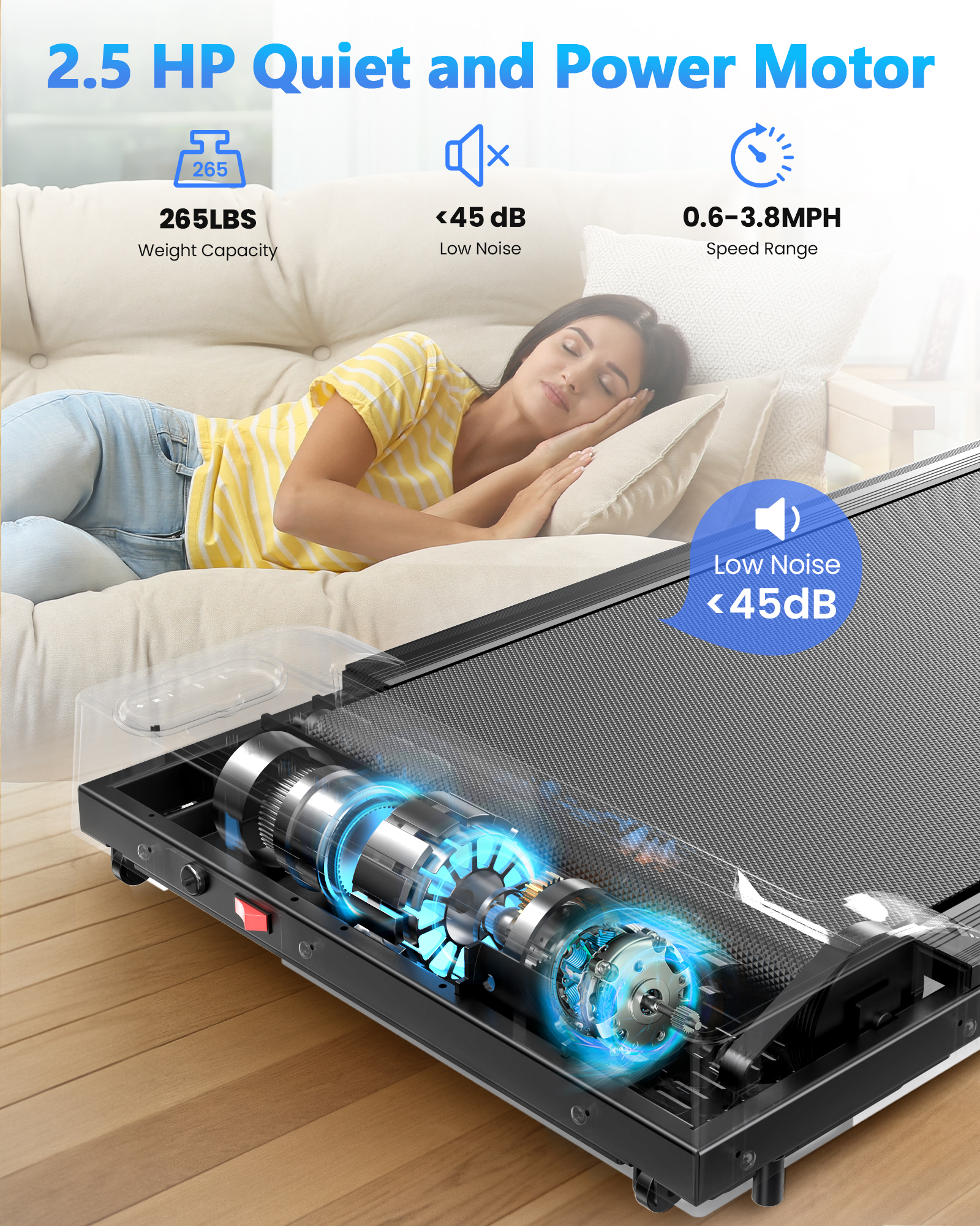 Jagjog JT31 Walking Pad Treadmill with 15° Incline Adjustment