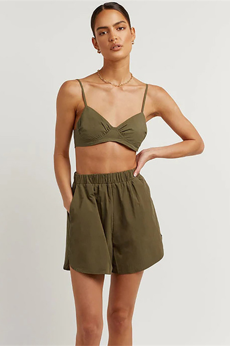 Long Sleeve Blouses Cami Crop Top 3pcs Shorts Set-Hayhty.All Rights Reserved.