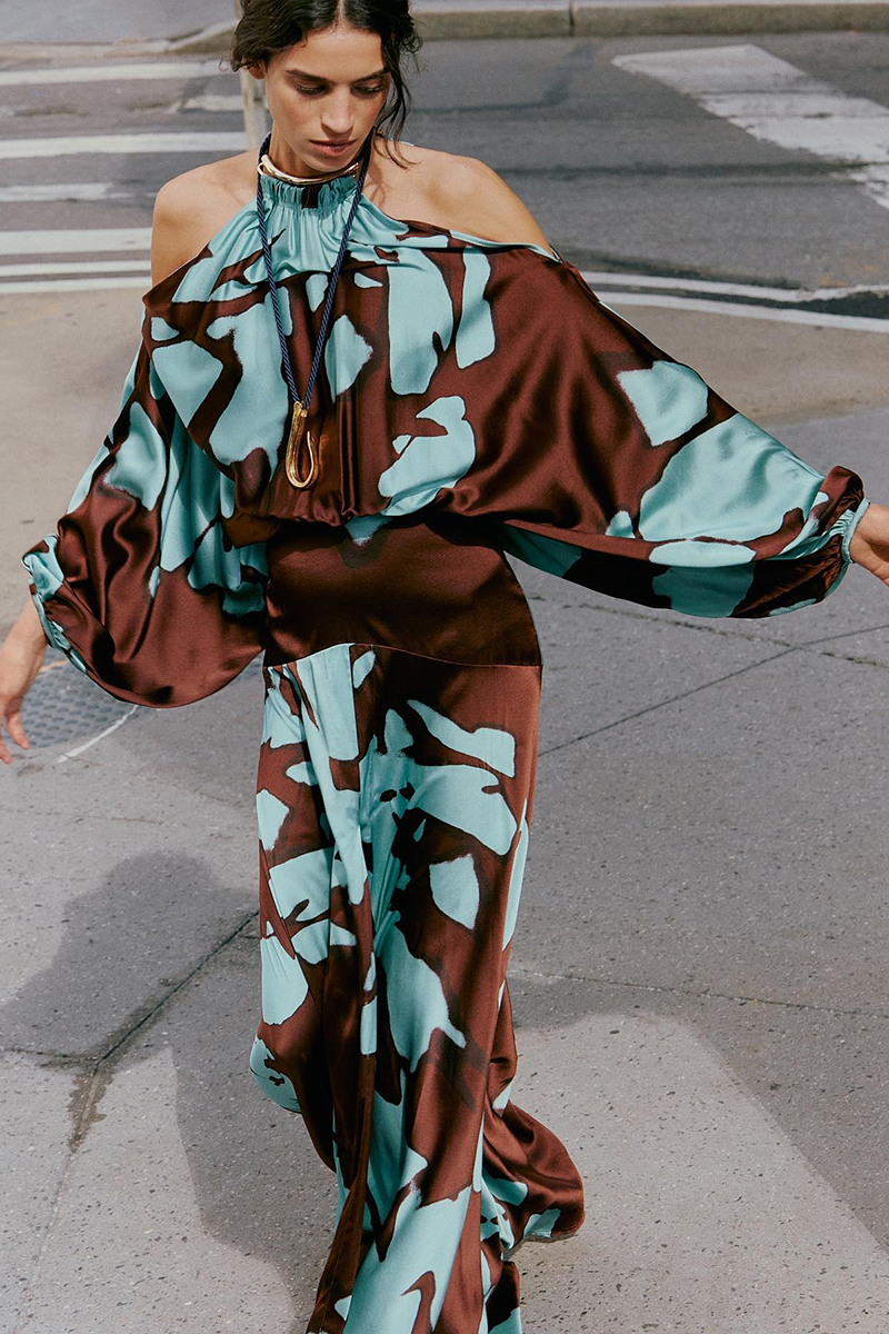 Cold Shoulder Halter Lantern Long Sleeve Cinch Waist Colorblock Maxi Dresses-Hayhty.All Rights Reserved.