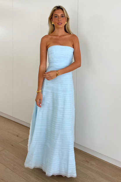 Solid Color Textured A-Line Gowns Maxi Tube Dresses-Blue-Hayhty.All Rights Reserved.
