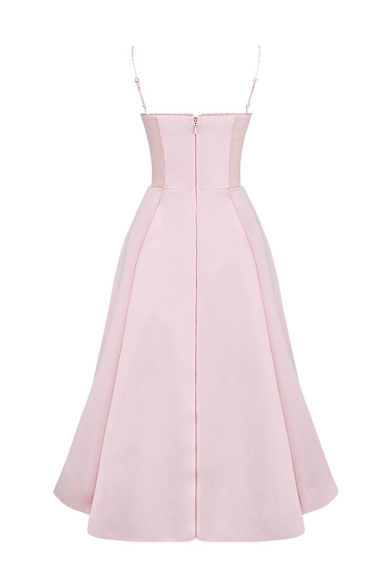 Elegant Cinch Waist Party Bridesmaid Tulle Layered Midi Slip Dresses-Pink-Hayhty.All Rights Reserved.