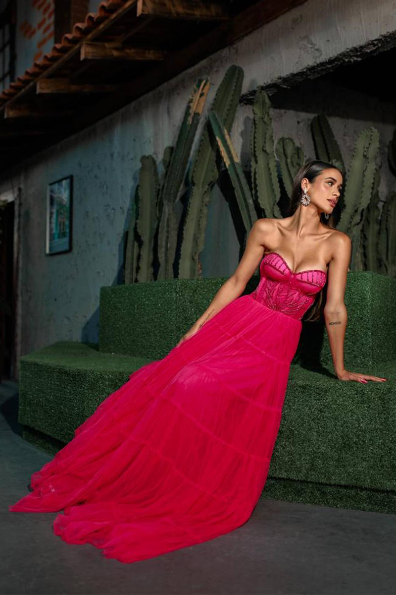 Embroidery Strapless Corset Design Tulle Gowns Maxi Dresses-Pink-Hayhty.All Rights Reserved.