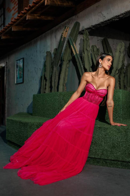 Embroidery Strapless Corset Design Tulle Gowns Maxi Dresses-Pink-Hayhty.All Rights Reserved.