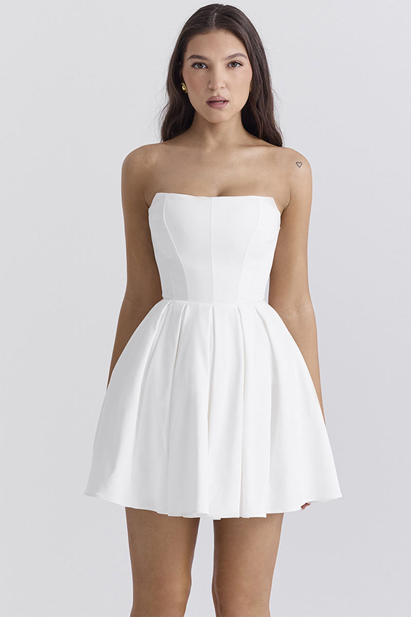 Boat Neck Corset A-Line Mini Tube Dresses-White-Hayhty.All Rights Reserved.