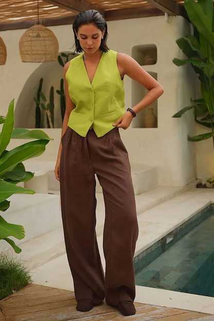 V Neck Solid Color Casual Vest-Green-Hayhty.All Rights Reserved.