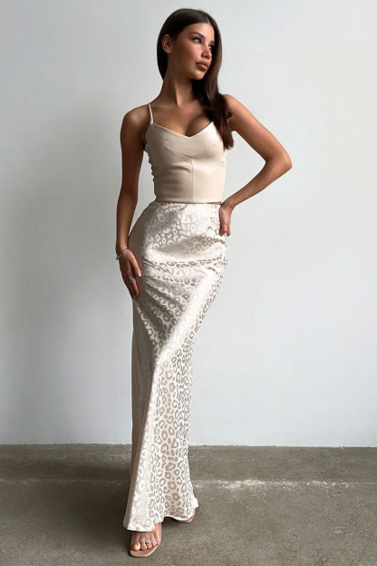 Leopard Print Bodycon Fishtail Maxi Skirt-Brown-Hayhty.All Rights Reserved.