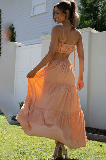 Ruched Cut Out Tiered Hem Vacation Slip Maxi Dress-Hayhty.All Rights Reserved.