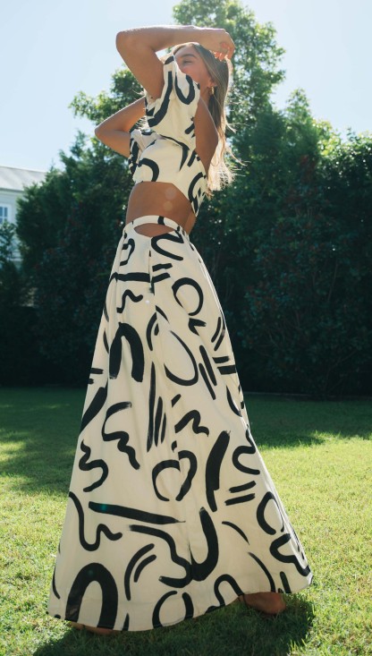Doodle Printed Off-shoulder Maxi Dress Matching Set-Hayhty.All Rights Reserved.