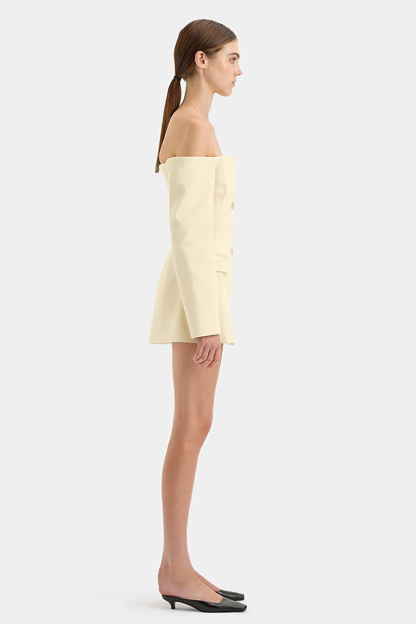 Off Shoulder Long Sleeve Button Up Slim Fit Mini Dresses-Beige-Hayhty.All Rights Reserved.