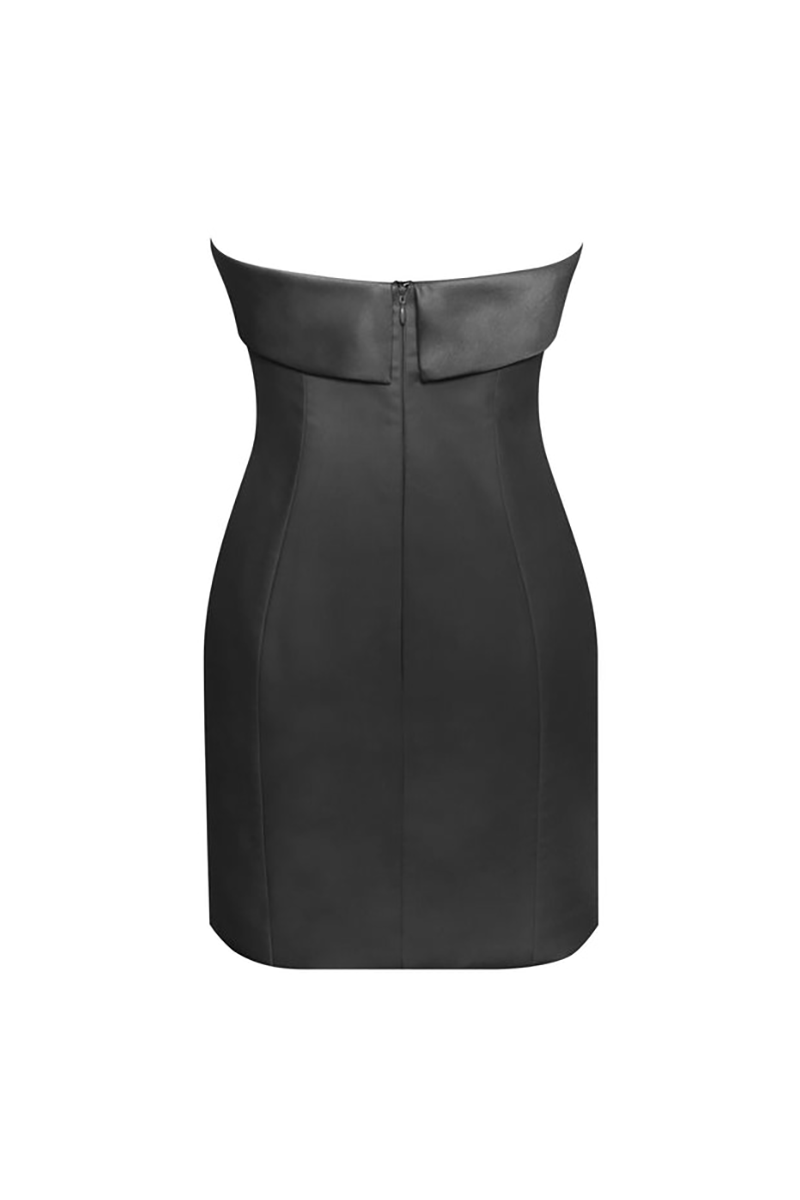 Boat Neck Strapless Double-Breasted Bodycon Mini Dresses-Black-Hayhty.All Rights Reserved.