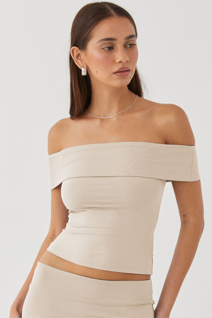 Boat Neck Dropped Shoulder Solid Color Slim Fit Crop Top-White-Hayhty.All Rights Reserved.