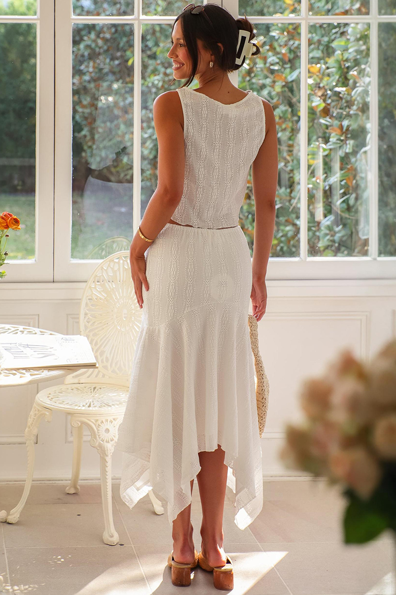 Crop Tank Top Bodycon Irregular Fishtail Midi Skirt 2pcs Set-Ivory-Hayhty.All Rights Reserved.