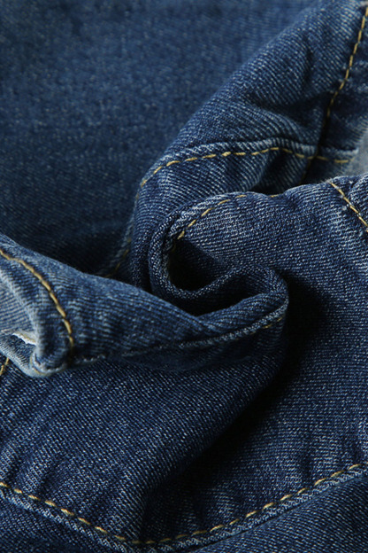 V Neck Halter Backless Frayed Butterfly Patch Denim Crop Top-Blue-Hayhty.All Rights Reserved.
