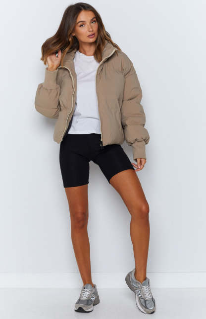 Long Sleeve Zip Puffer Jacket-Hayhty.All Rights Reserved.
