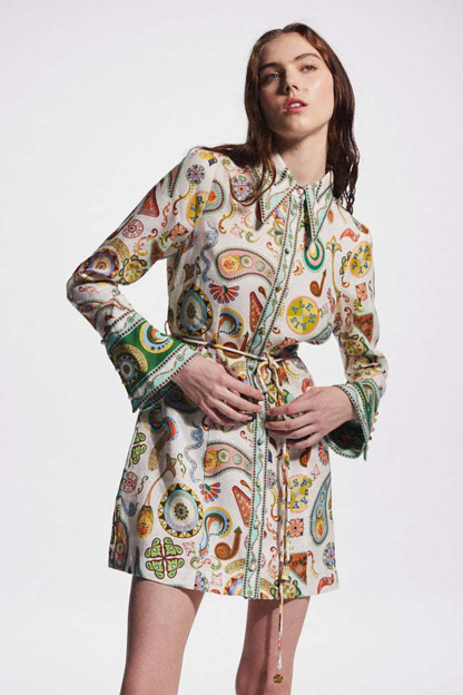 Mixed Print Long Sleeve Tie Belt Vacation Mini Shirt Dresses-Beige-Hayhty.All Rights Reserved.