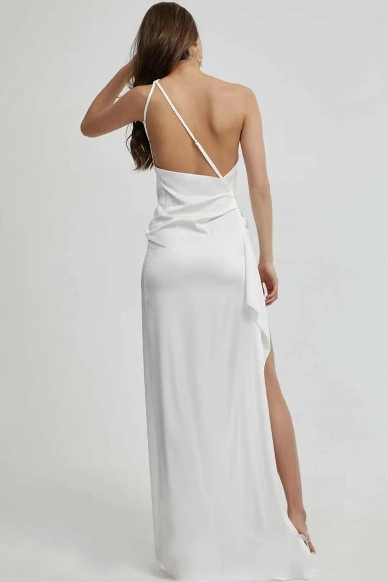 One Shoulder Backless Asymmetric Slit Prom Maxi Dresses-Hayhty.All Rights Reserved.