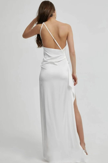 One Shoulder Backless Asymmetric Slit Prom Maxi Dresses-Hayhty.All Rights Reserved.