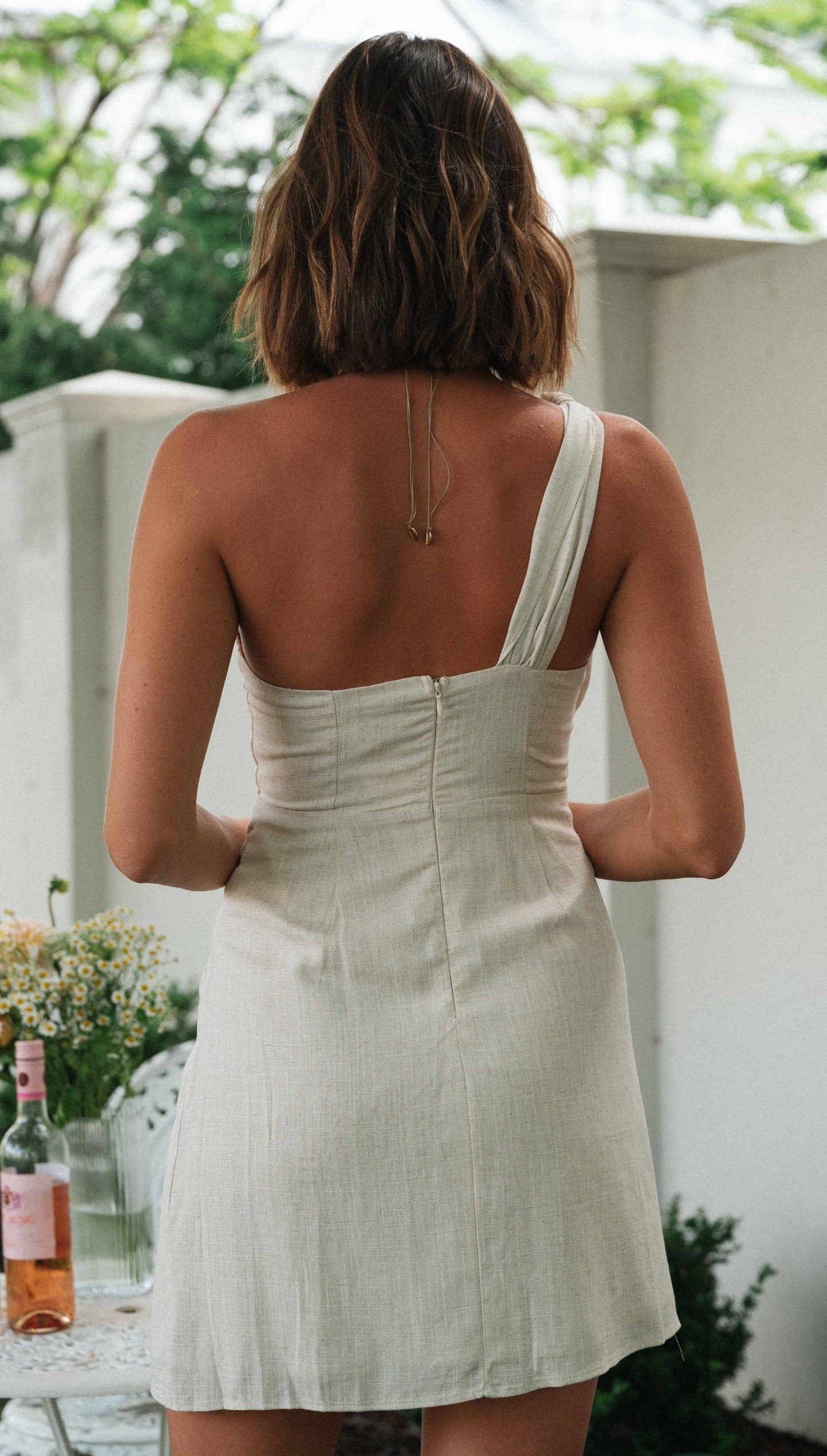 One Shoulder Knot Wrap Tie Mini Dress-Hayhty.All Rights Reserved.