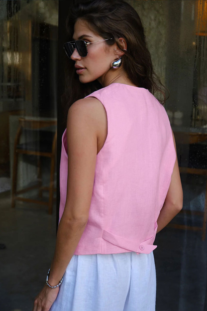 V Neck Solid Color Casual Vest-Green-Hayhty.All Rights Reserved.