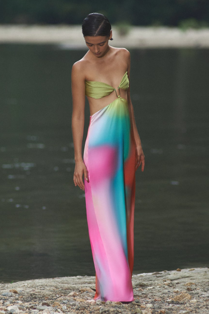 Strapless Cutout Gradient Color Backless Maxi Dresses-Red-Hayhty.All Rights Reserved.
