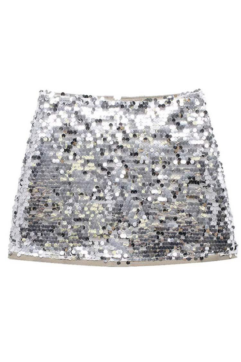 Sparkling Sequin Vest Slim Fit Mini Skirt Matching Set-Silver-Hayhty.All Rights Reserved.