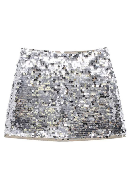 Sparkling Sequin Vest Slim Fit Mini Skirt Matching Set-Silver-Hayhty.All Rights Reserved.