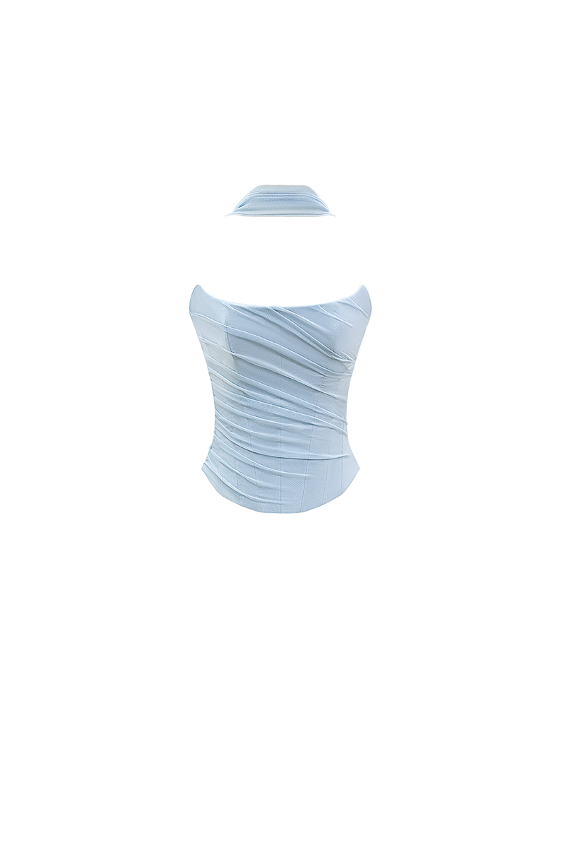 Neck Wrapped Strapless Corset Bodycon Maxi Skirt 2pcs Set-Blue-Hayhty.All Rights Reserved.