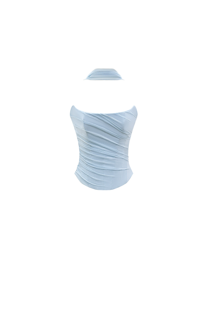 Neck Wrapped Strapless Corset Bodycon Maxi Skirt 2pcs Set-Blue-Hayhty.All Rights Reserved.