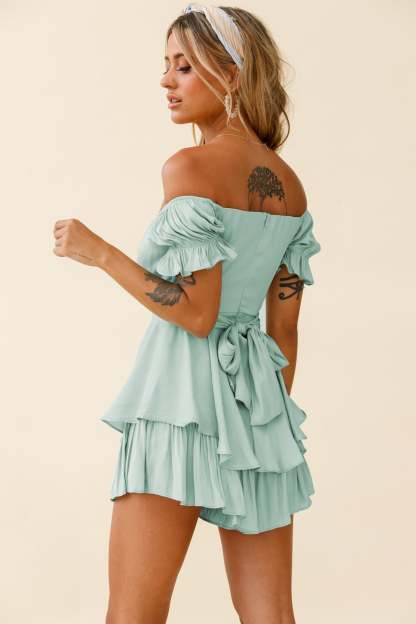 Off Shoulder Short Sleeve Jumpsuit-Hayhty.All Rights Reserved.