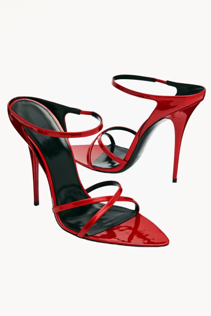Patent Leather Pointy Peep-Toe High-Heeled Sandal-Red-Hayhty.All Rights Reserved.