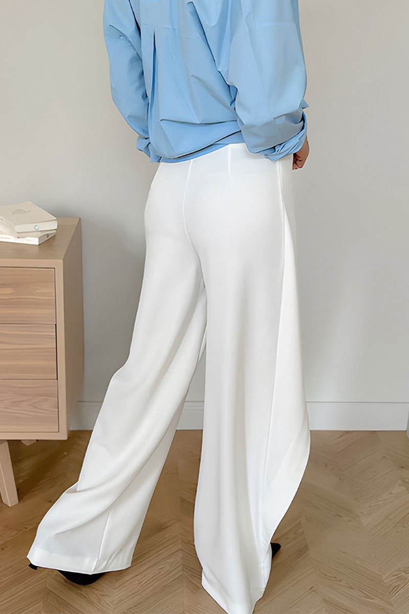 High Waist Overlay Asymmetric Straight Leg Pants-White-Hayhty.All Rights Reserved.