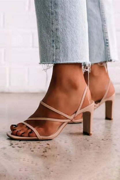 Square Toe Ankle Strap Sandal Chunky Heels-Hayhty.All Rights Reserved.