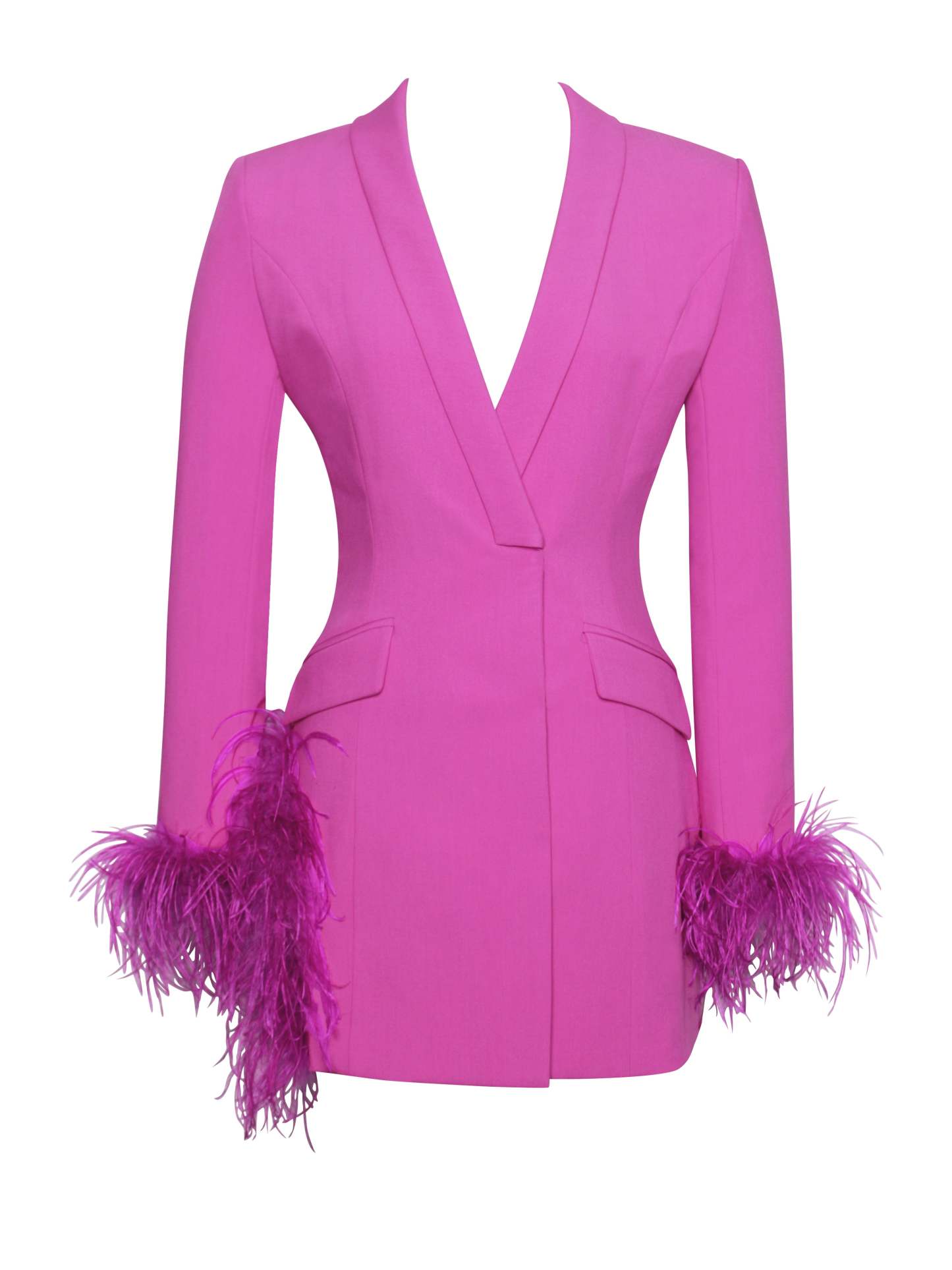 V Neck Feather Trim Blazer Party Mini Dresses-Hayhty.All Rights Reserved.