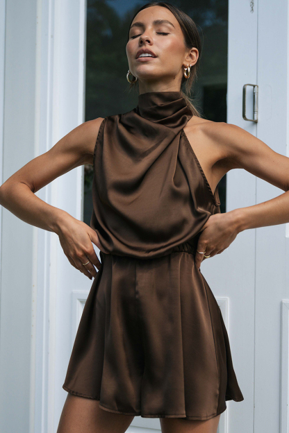 Sleeveless High Neckline Cut Out Romper Casual Jumpsuit-Hayhty.All Rights Reserved.