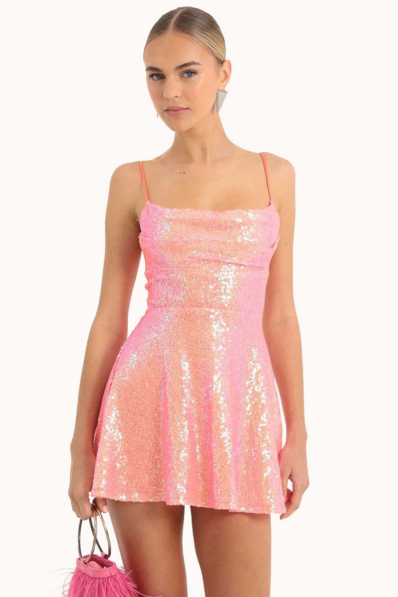 Sequins Cami Lace Up Backless A-Line Birthday Party Mini Dresses-Gold-Hayhty.All Rights Reserved.