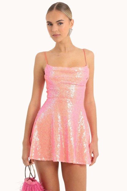 Sequins Cami Lace Up Backless A-Line Birthday Party Mini Dresses-Gold-Hayhty.All Rights Reserved.