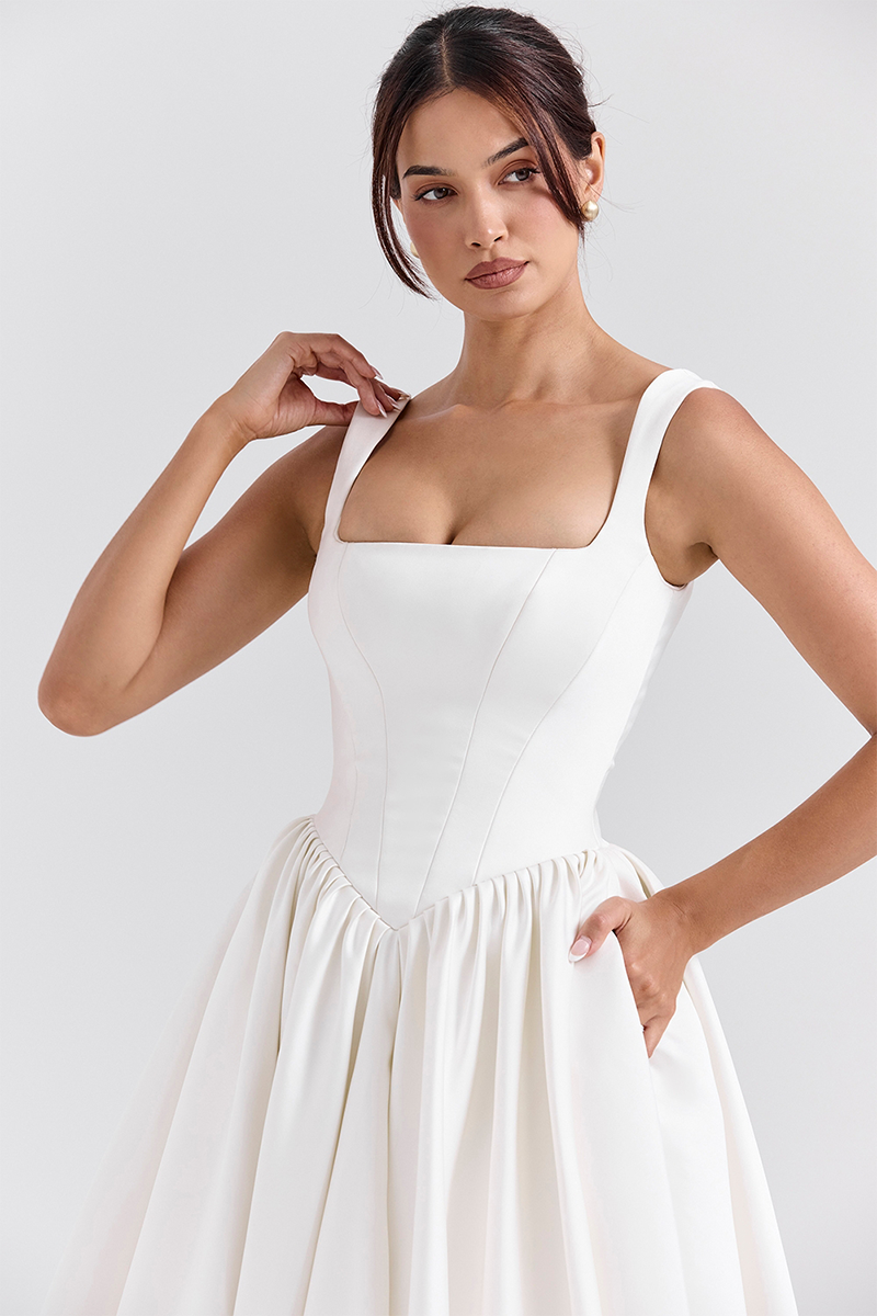 Wide Straps Corset Solid Color Gowns Maxi Dresses-White-Hayhty.All Rights Reserved.