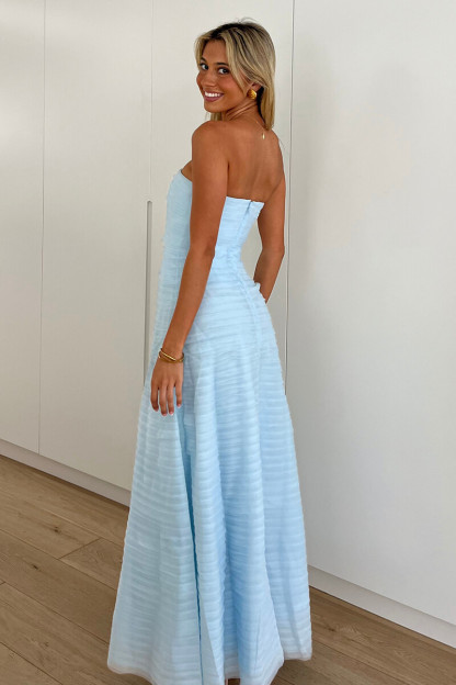 Solid Color Textured A-Line Gowns Maxi Tube Dresses-Blue-Hayhty.All Rights Reserved.