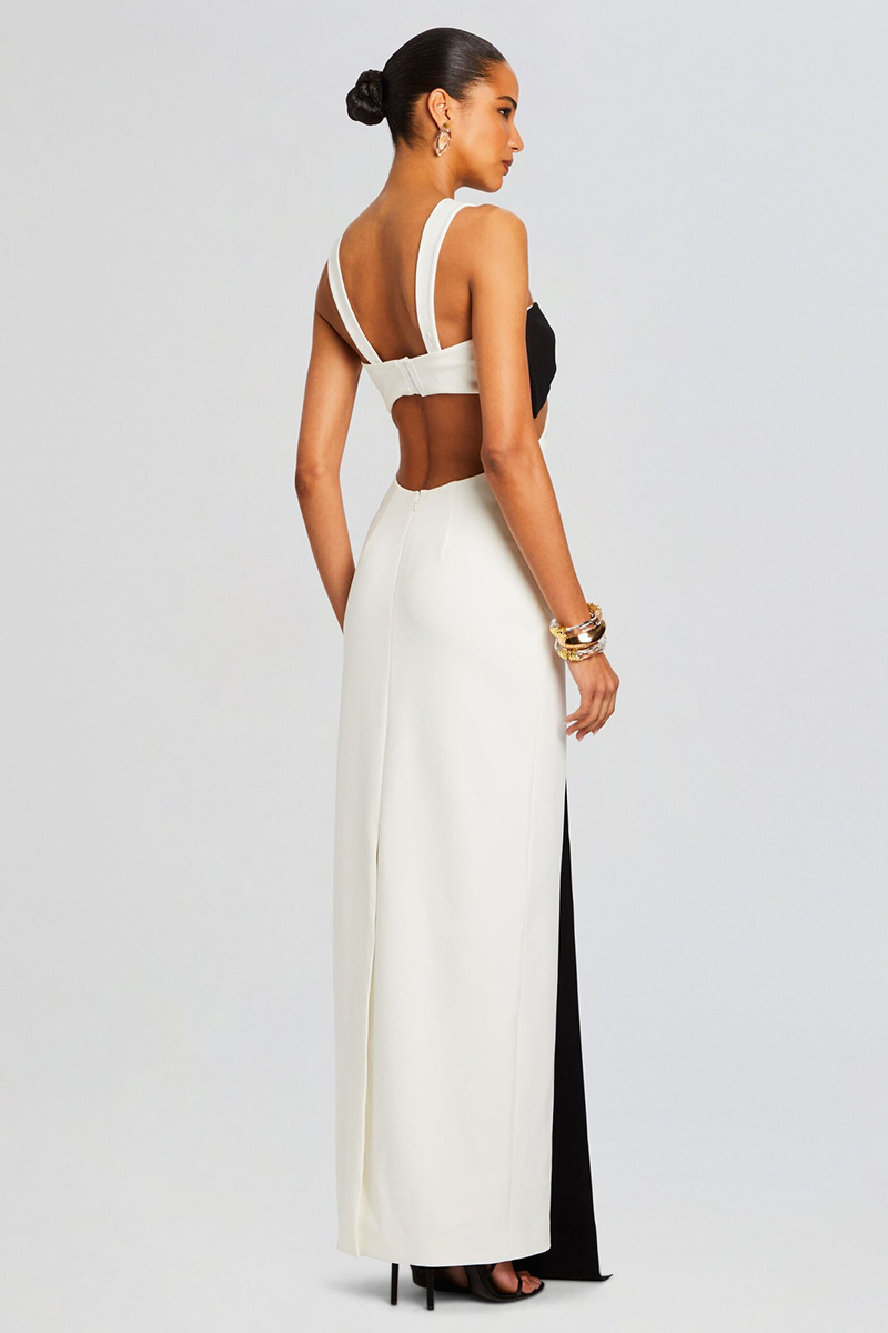 Sleeveless Cutout Colorblock Backless Gowns Maxi Dresses-Black-Hayhty.All Rights Reserved.