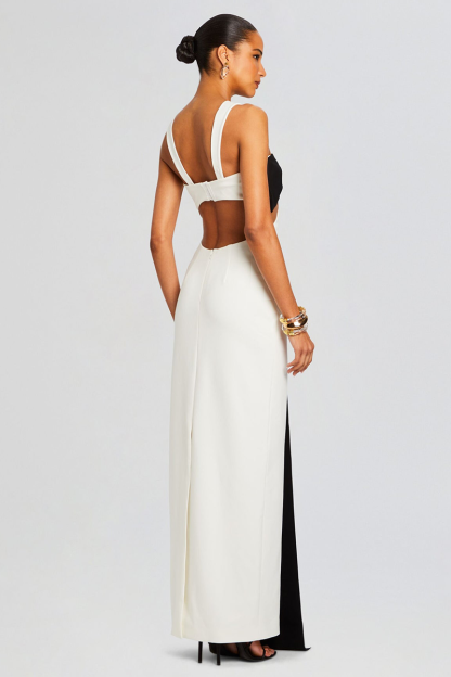 Sleeveless Cutout Colorblock Backless Gowns Maxi Dresses-Black-Hayhty.All Rights Reserved.