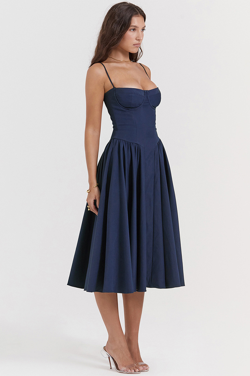 Elegant Cinch Waist Pleated Formal Party Slip Midi Dresses-Beige-Hayhty.All Rights Reserved.