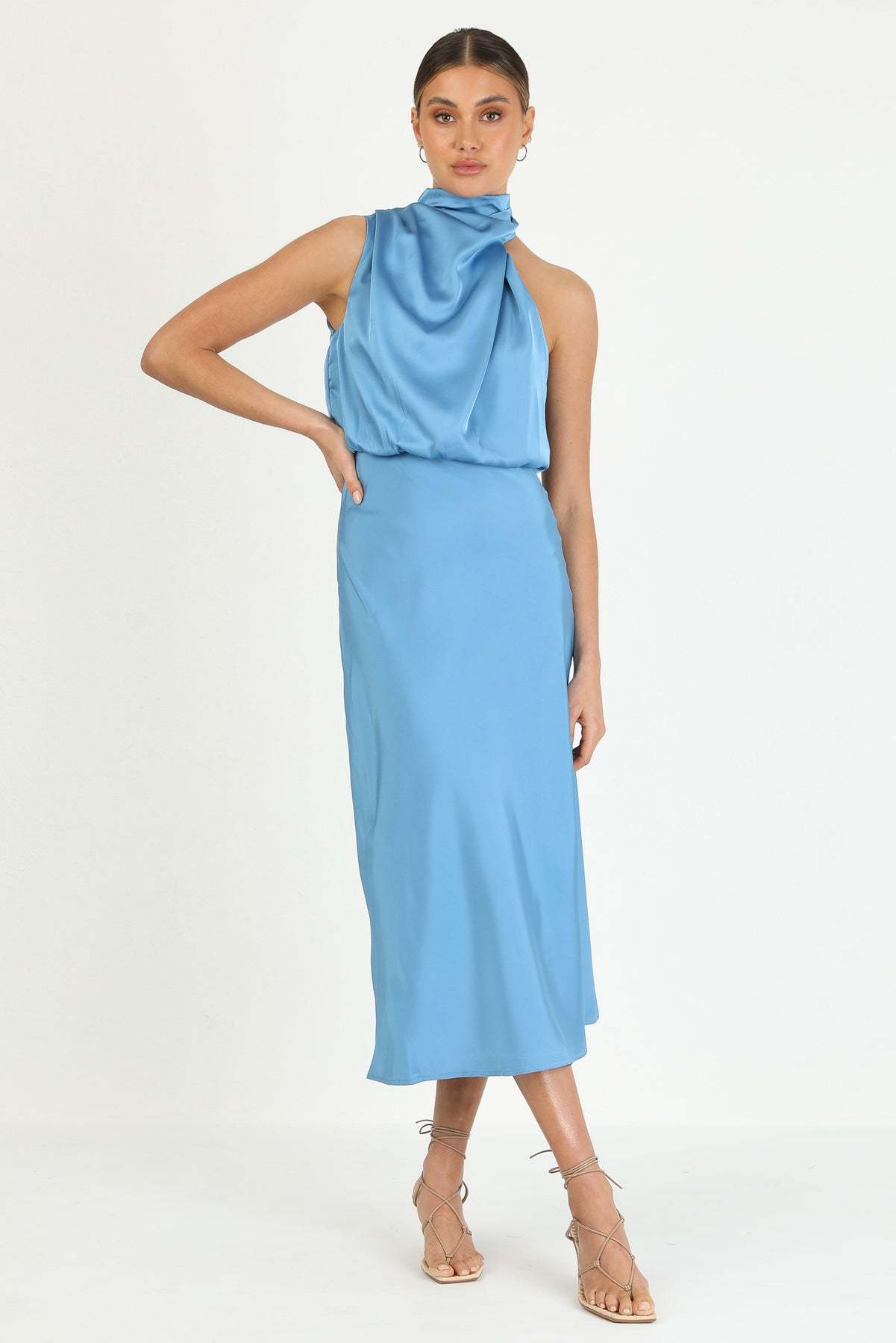 Turtleneck Sleeveless Satin Midi Dresses-Hayhty.All Rights Reserved.