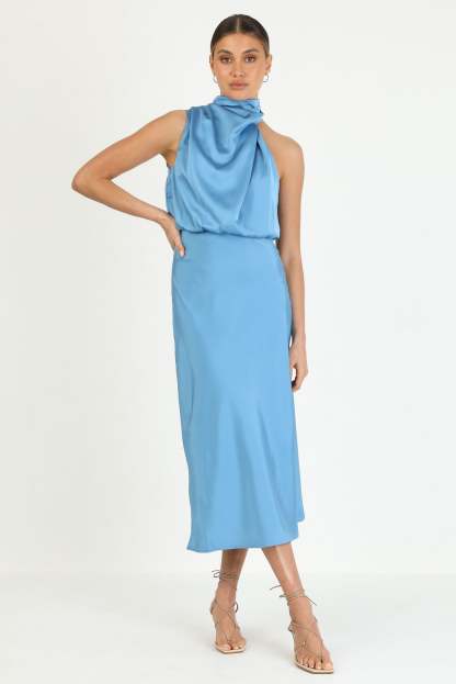 Turtleneck Sleeveless Satin Midi Dresses-Hayhty.All Rights Reserved.